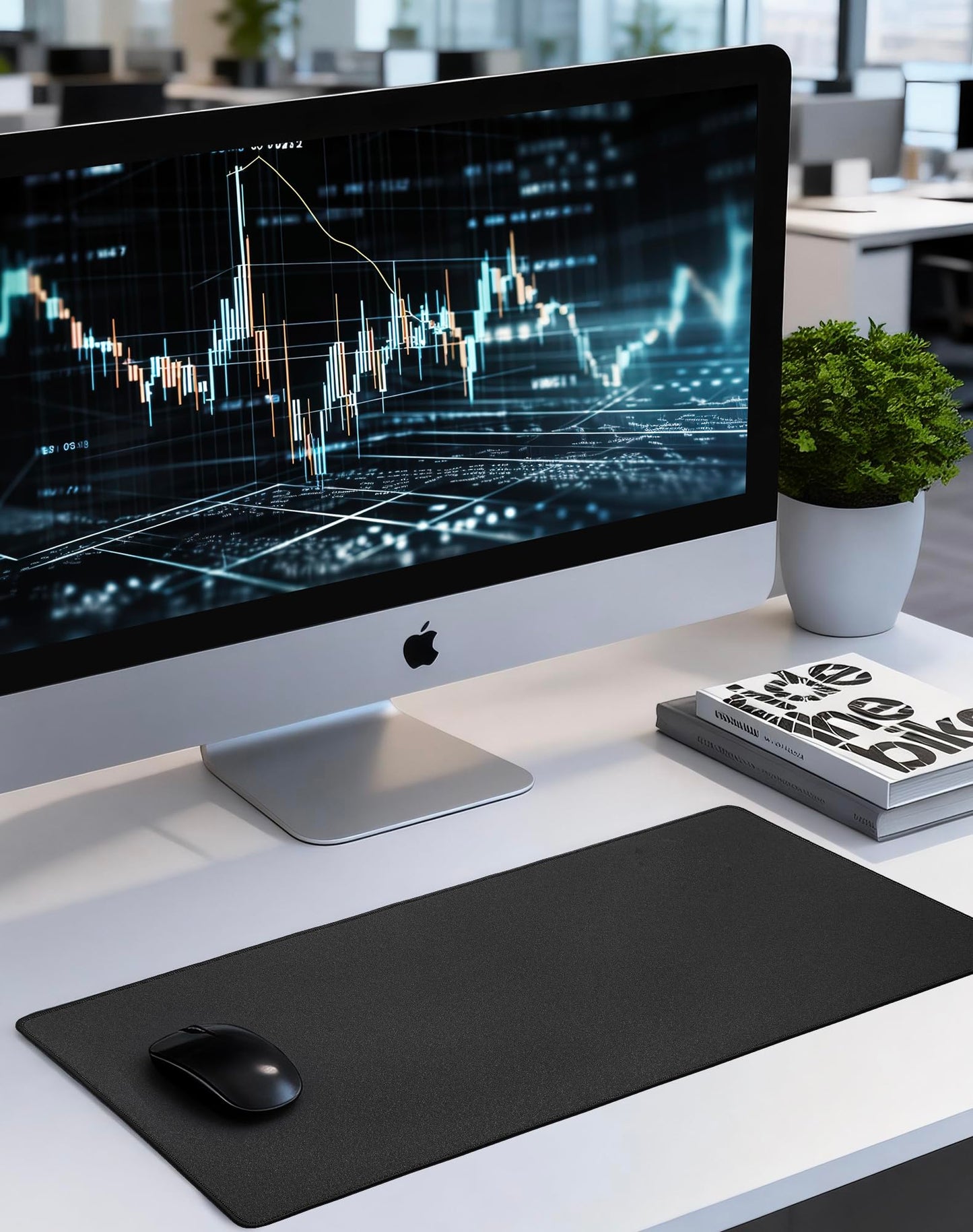ALOANES Black Waterproof Desk Mat, Large Mouse Pad with Extended Mouse Mat, with Anti Slip Base, Stitched Edge, Grain Jacquard Surface, Perfect for Gamer, Office & Home, 3XL 15.74''x35.43''x0.12''