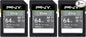 PNY 64GB Elite Class 10 U1 V10 SDXC Flash Memory Card - 100MB/s Read, Class 10, U1, V10, Full HD, UHS-I, Full Size SD (P-SD64GX3U1100EL-MP) (Pack of 3)