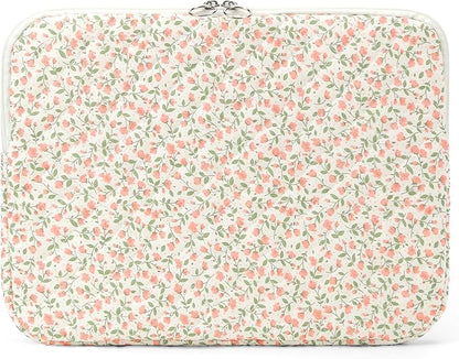 Puffy Laptop Sleeve 13-15.6 Inch Cute Quilted Laptop Protective Case Padded Floral Computer Sleeve for MacBook (B-Pink, 11 Inch)