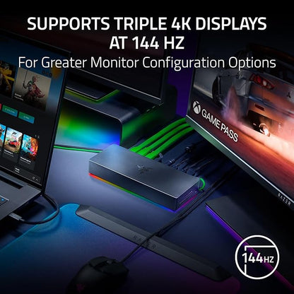 Razer Thunderbolt 5 Dock Chroma: 10 Ports w/M.2 Storage Slot - Triple 4K Displays at 144 Hz or Single 8K at 60 Hz - Thunderbolt Share Enabled - 140W Power Delivery - Connect 3 TB5 Devices - Black