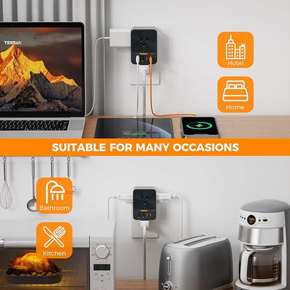 30W Wall Charger, TESSAN Fast Charging Multi Plug Adapter with 3 Outlet Extender Surge Protector, Multiple Plug with 4 USB Block Power Delivery (2 USB C Ports) for Home Office Essentials