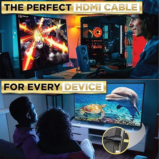 PowerBear 4K HDMI Cable 3 ft | High Speed Hdmi Cables, Braided Nylon & Gold Connectors, 4K @ 60Hz, Ultra HD, 2K, 1080P, ARC & CL3 Rated | for Laptop, Monitor, PS5, PS4, Xbox One, Fire TV, & More