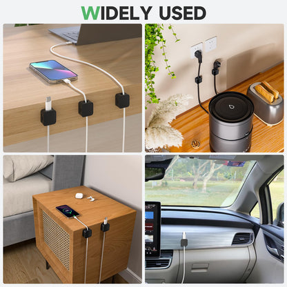 9 Black Magnetic Cable Clips,Under Desk Cable Management,Cord Holder for Nightstand Home Office Car Phone Wall,2025 Adhesive Cord Organizer[0.45" in Ht Save Space/Versatile for Wire Up to 0.27" OD]