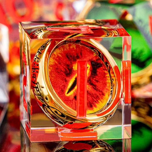 Magic Golden Ring DND Dice Set Sharp Edge Red Gaze Eye Resin Dice with Box, for use with RPG D&D Tabletop Games Lord D and D Polyhedral Dice Set