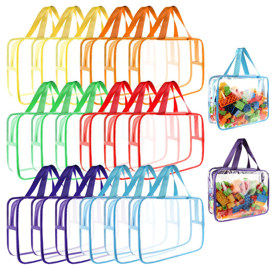 18 Packs Toy Storage Bags with Labels, Clear PVC Puzzle Storage Bags, Waterproof Travel Toy Organizer Bags with Zipper for Building Blocks Kids Books (3 Size)