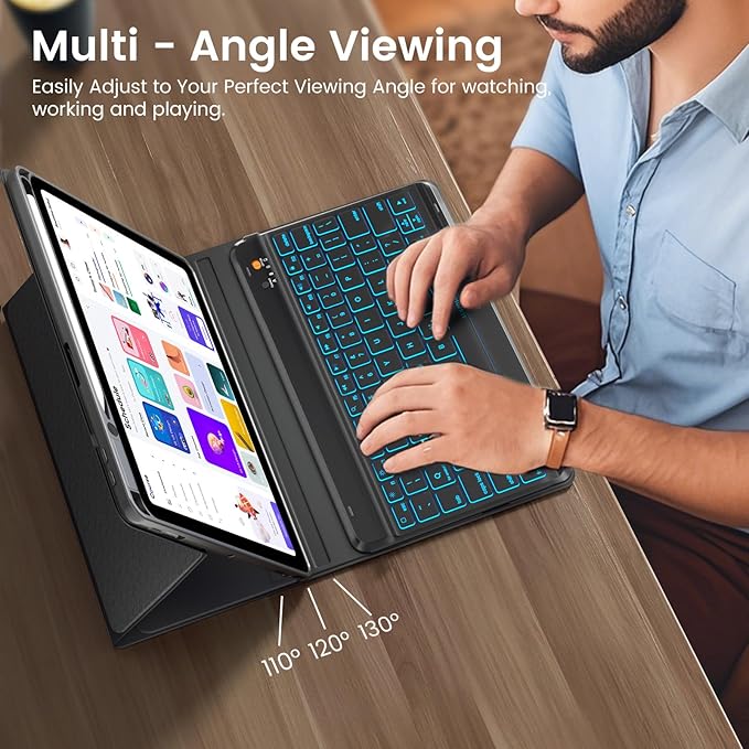 OYEEICE Keyboard Case for iPad Pro 12.9 inch (6th, 5th, 4th Gen) & New Air 13 inch M2, 7 Color Backlit Detachable Wireless Keyboard, Auto Sleep/Wake Cover with Pencil Holder (2022 2021 2020) - Black