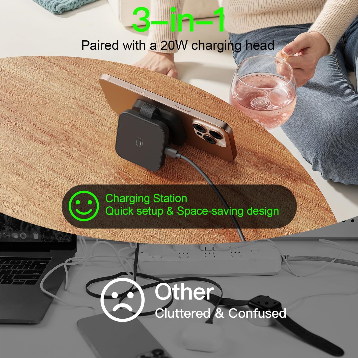 2026 for iPhone 16 Pro Max 3 in 1 Foldable Wireless Charging Station for MagSafe Magnetic Charger, Travel Stand 20W Charge Multiple Devices for iPhone 16/15/14/12/11/X-Apple iWatch Ultra/SE AirPods