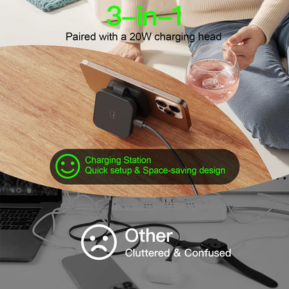 2026 for iPhone 16 Pro Max 3 in 1 Foldable Wireless Charging Station for MagSafe Magnetic Charger, Travel Stand 20W Charge Multiple Devices for iPhone 16/15/14/12/11/X-Apple iWatch Ultra/SE AirPods