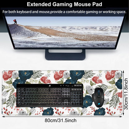 Watercolor Flowers Desk Mat,Large Colorful Floral Gaming Keyboard Mouse Pad,Non-Slip Rubber Base Desk Pad Thick Stitched Edges Waterproof Mousepad Mouse Mat 31.5"x11.8"