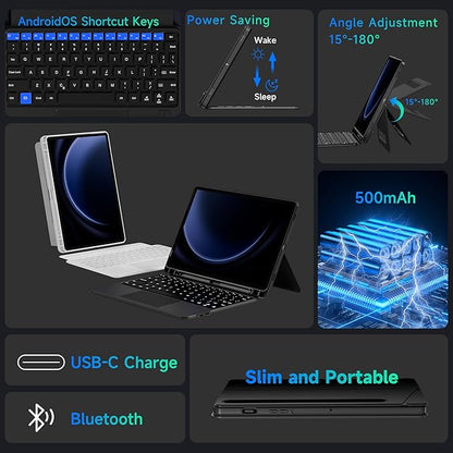nimin Detachable Keyboard Cases for 12.4-inch Samsung Galaxy Tab S7+/S8+/S7FE, Built-in S Pen Holder, Trackpad, 7-Color Backlit, Shortcut Keys, Infinite Viewing Angles Stand, Auto Sleep/Wake