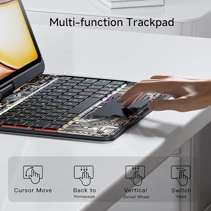 Uminy iPad Keyboard Case for 2024 M4 iPad Pro 13 inch, Magic Wireless Keyboard with Trackpad 7 Color Backlit, 360° Rotating Stand Transparent Protective Cover with Pencil Holder (Black)