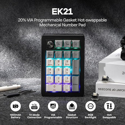 EPOMAKER EK21 VIA Gasket Number Pad w/ 1000mAh Battery, BT 5.0/2.4GHz/Wired