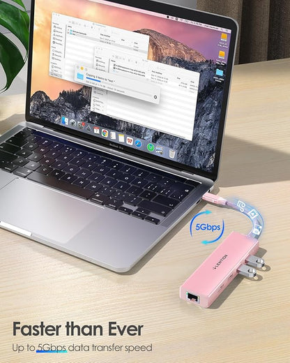 LENTION USB C Hub with 1000Mbps Ethernet Adapter, 4K HDMI, 3 USB 3.0 Port for 2024-2016 MacBook Pro 13/14/15/16, New Mac Air & Surface, Chromebook, More, Stable Driver Certified (CB-C25, Rose Gold)
