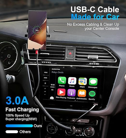 Coiled USB A to USB C Cable for Car 6FT 2Pack USB C Charger Cable Fast Charging Type C Charger Cord USB-C Cable Compatible with iPhone 16/15/Plus/Pro/Pro Max/Samsung Galaxy S23 A20 - Red