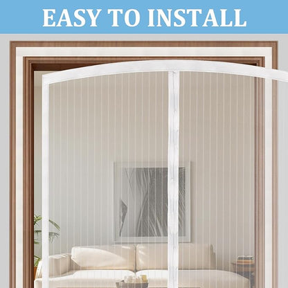 Magnetic Screen Door - Self Sealing, Heavy Duty, Hands Free Mesh Partition Keeps Bugs Out Let Breeze in- Pet and Kid Friendly - Keep Open Feature (White, Fit Door Size 39 x 82 Inch)