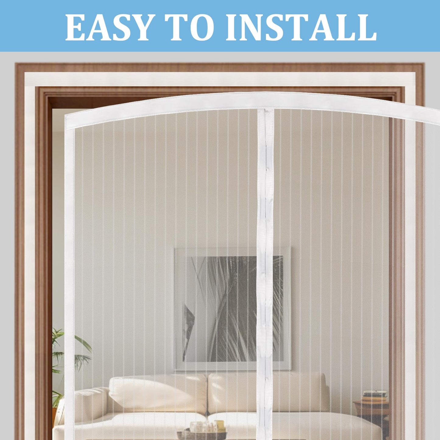 Amzjjle Magnetic Screen Door - Self Sealing, Heavy Duty, Hands Free Mesh Partition Keeps Bugs Out Let Breeze in- Pet and Kid Friendly - Keep Open Feature (White, Fit Door Size 34 x 80 Inch)