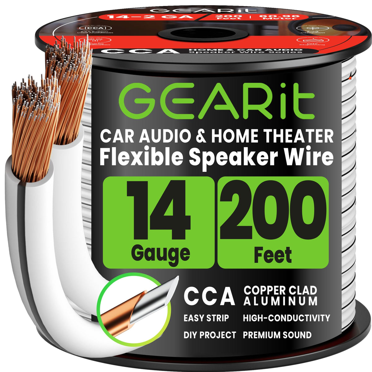 GEARit 14 Gauge Speaker Wire 100FT,14/2 Speaker Cable for Home & Car Audio