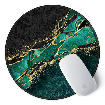 ITNRSIIET Round Mouse Pad with Stitched Edge Premium-Textured Waterproof Non-Slip Rubber Base Desktop Protection Mat Diameter 8.7 inches, Green Marble Gold