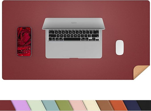 AFIING Leather Desk Pad Protector, 23.6" x 13.7", Red
