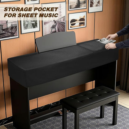 Explore Land 88 Keys Digital Piano Dust Cover with Music Stand Opening and Pockets - Waterproof Leatherette Electronic Keyboard Cover Fits for Most Piano