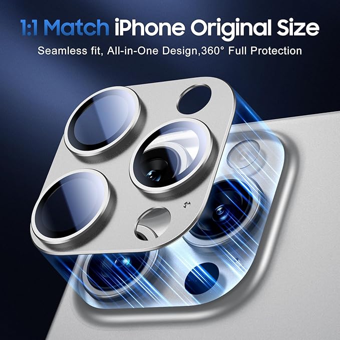 UniqueMe for 3 Pack iPhone 15 Pro/iPhone 15 Pro Max Camera Lens Protector, [Drop Protection] [Case Friendly] Camera Cover Screen [Update New Version] - All-Silver