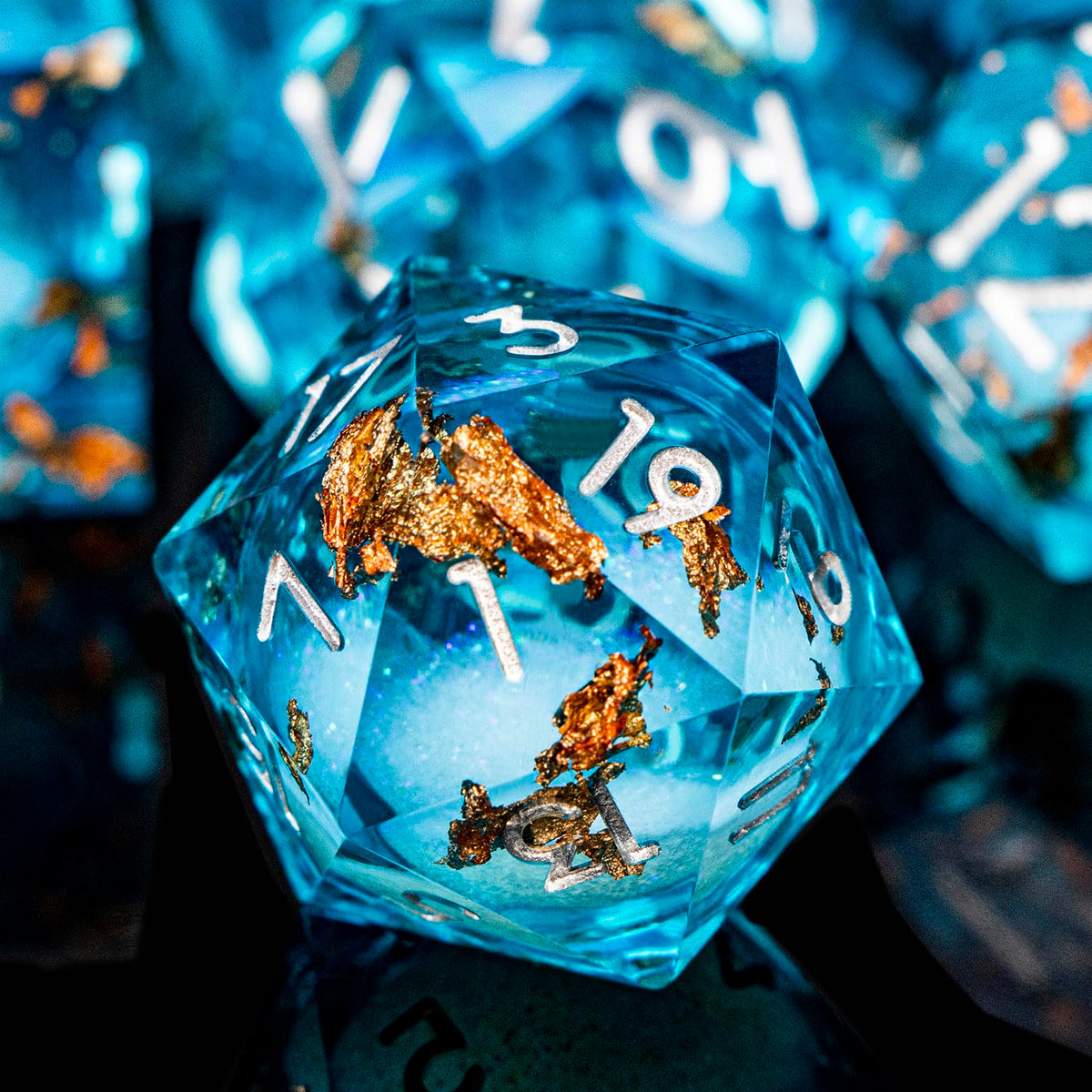 ORIFANTOU Butterfly DND Dice Blue Liquid Core Dice Set with Metal Box, Handmade Sharp Edge D and D Polyhedral Dice for use with D&D Role Playing Game, D20 D12 D10 D8 D6
