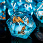 ORIFANTOU Butterfly DND Dice Blue Liquid Core Dice Set with Metal Box, Handmade Sharp Edge D and D Polyhedral Dice for use with D&D Role Playing Game, D20 D12 D10 D8 D6