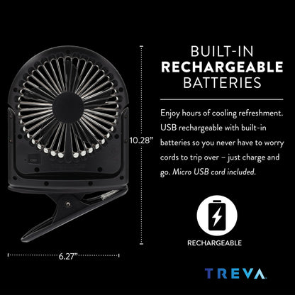 Treva 5 in Rechargeable 3-Speed Portable Cooling Fan with Removeable Clip