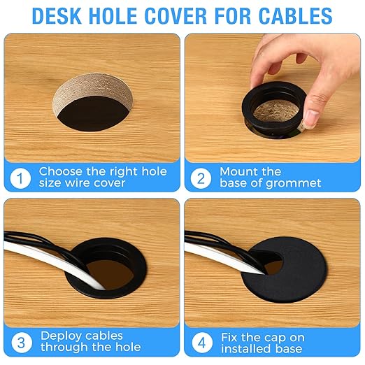 Desk Grommet 1-3/8" (35 mm), Desk Cord Hole Cover, Cable Grommet ABS Plastic, Desk Hole Grommet for Office and Home Table Cable, Detachable Cable Cord Organizer (White 4 Pcs)