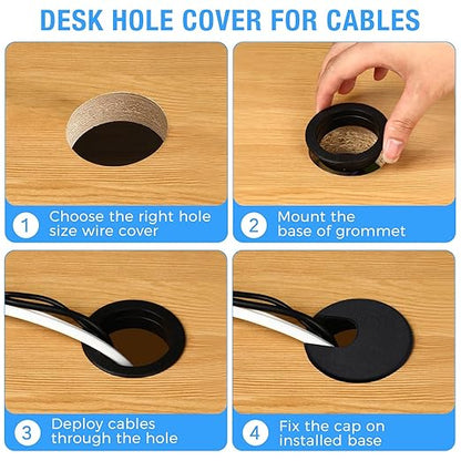 Desk Grommet 1-3/8" (35 mm), Desk Cord Hole Cover, Cable Grommet ABS Plastic, Desk Hole Grommet for Office and Home Table Cable, Detachable Cable Cord Organizer (White 4 Pcs)
