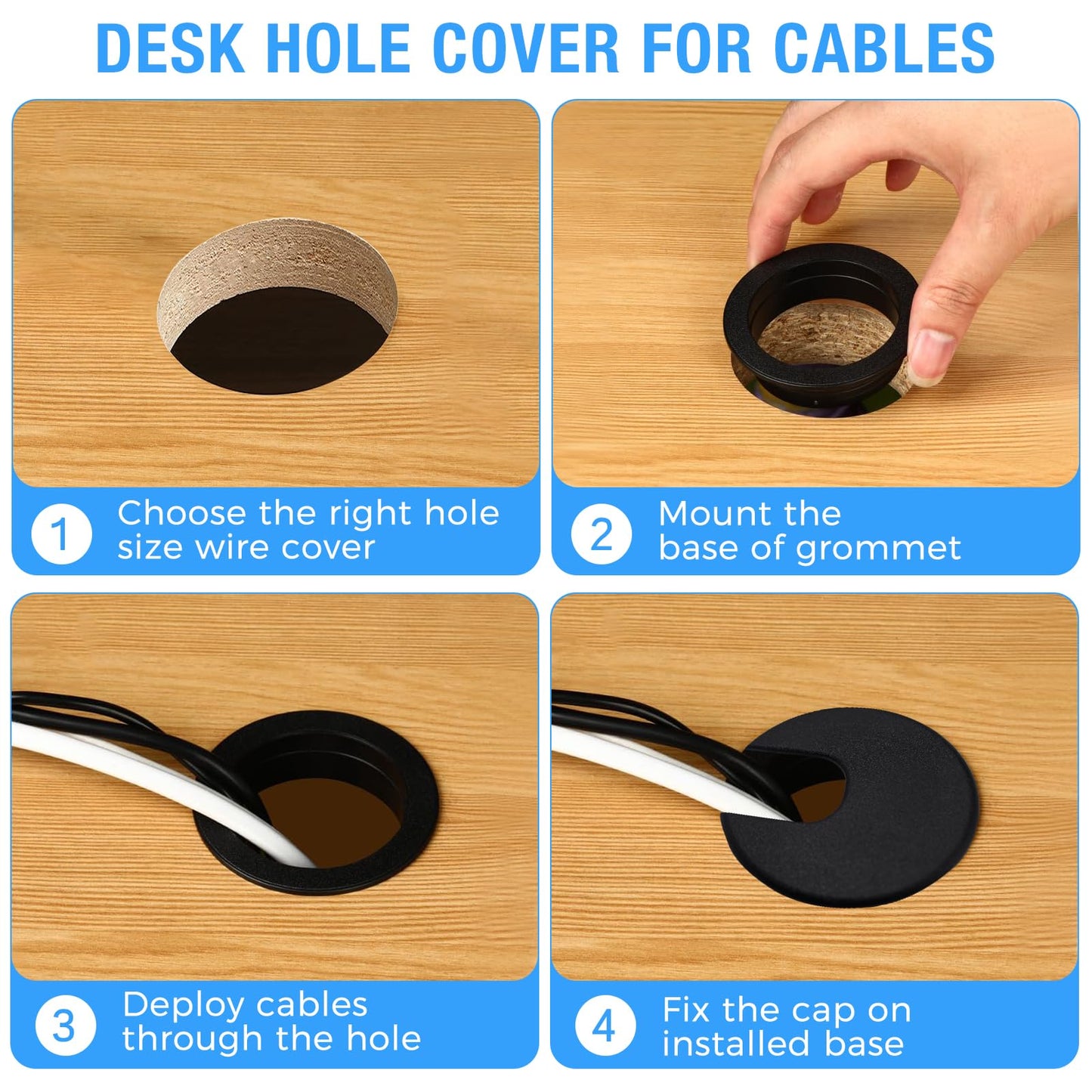 BOPOREAE Desk Grommet 1-3/8" (35 mm), Desk Cord Hole Cover, Cable Grommet ABS Plastic, Desk Hole Grommet for Office and Home Table Cable, Detachable Cable Cord Organizer (Light Grey 8 Pcs)