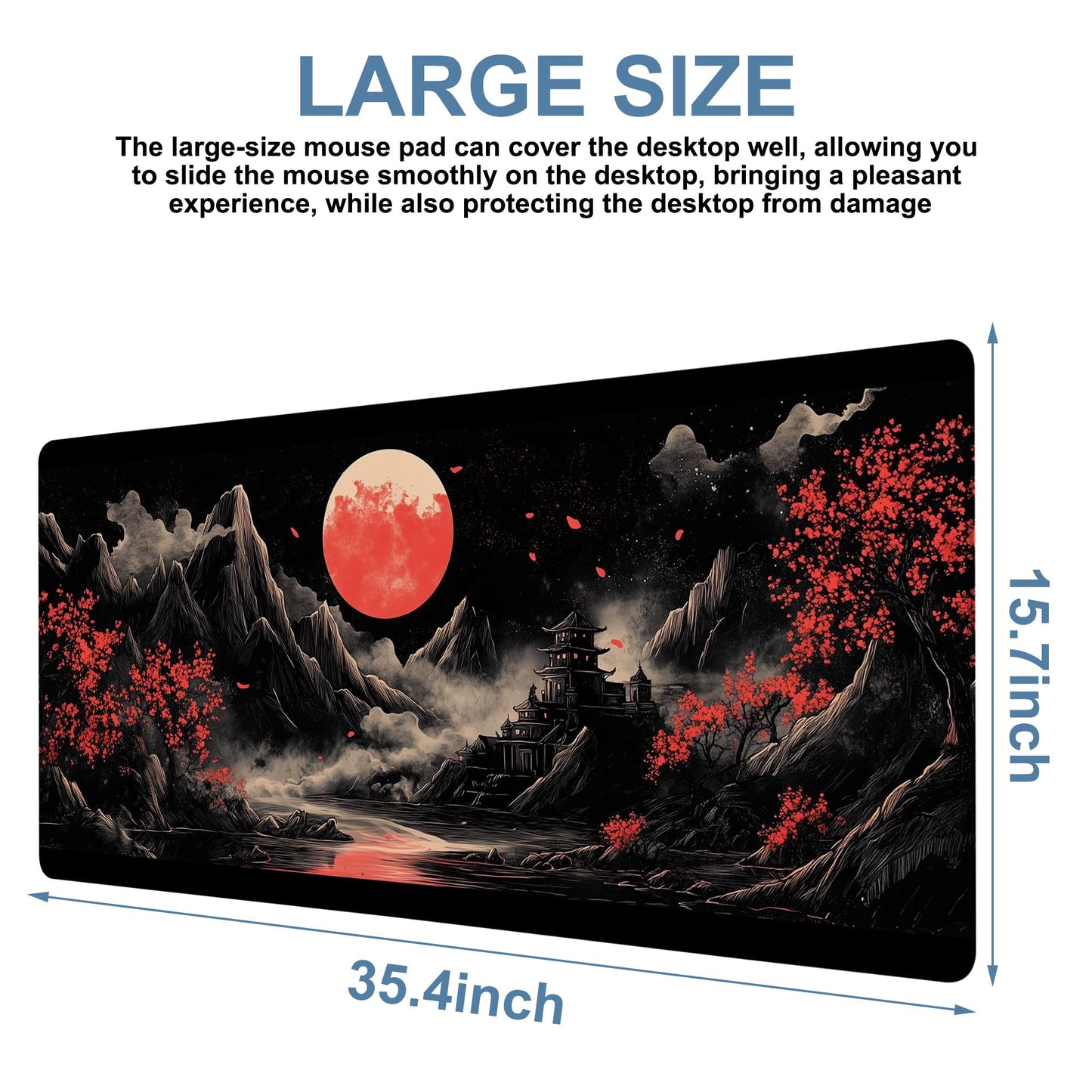 NITAHHHY Chinese Style Painting Gaming Mouse Pad 3mm Thick Stitched Edge Waterproof Non-Slip Large Computer Keyboard Mouse Mat,Suitable for Office Entertainment Decorative Desk Pad 35.4 x 15.7 Inches