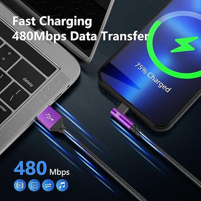 10ft iPhone Charger Cable,3Pack 90 Degree Lightning Cable, [Apple MFi Certified] Long Fast Charging Cord Compatible for iPhone 14/13/12/11/Pro/Max/Mini/X/Plus/8/7/6/Plus/ - Purple