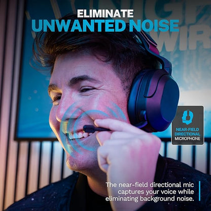 JLab Nightfall Wireless Gaming Headset, All-Night Comfort, 50mm Drivers and Sound Isolating Inner Shelf, Flip-to-Mute Rotating Mic, Dual Wireless Connections, Customization Options with The Lab App