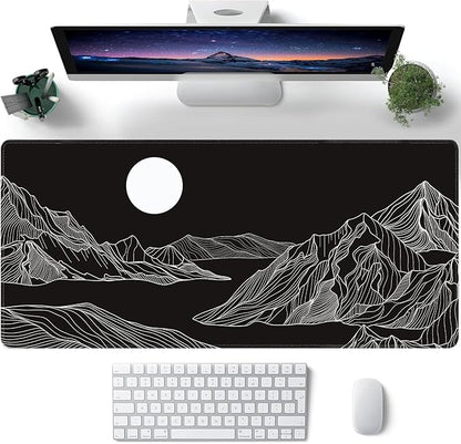 Black and White Mountain Large Mouse Pad,Gaming Keyboard Desk Pad,Extended Mouse Mat Non-Slip Rubber Base with Stitched Edges for Office Game Home XXL 35.4"x15.7"