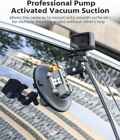 6" Suction Cup Camera Mount – Car, Windshield & Dash Cam Mount with Cold Shoe, NATO Rail, 1/4"-20 & 3/8-16 Threads (6”)