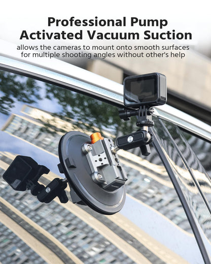 ROZOER 6" Suction Cup Camera Mount – Car, Windshield & Dash Cam Mount with Cold Shoe, NATO Rail, 1/4"-20 & 3/8-16 Threads (6”)
