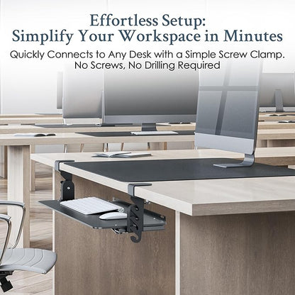 Kt4 Clamp on Keyboard Tray, Adjustable Slide Out Drawer for Desk, Height Tilt Adjustable Keyboard Holder, Under Desk Pull Out Tray (Black)
