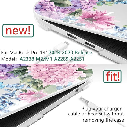 TWOLSKOO Compatible with MacBook Pro 13 inch Case 2023-2016 A2338 M2/M1 A2251 A2289 A2159 A1989 A1706, Plastic Hard Shell Cover & Keyboard Skin & Screen Protector, Colorful Hydrangea