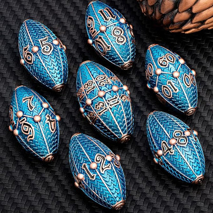 ARUOHHA DND Metal Dice Copper Blue Dragon Egg Dice with Rotating Dragon Egg Shell, Role Playing Game RPG Polyhedral D and D Dice Set D20 D12 D10 D8 D6 D4