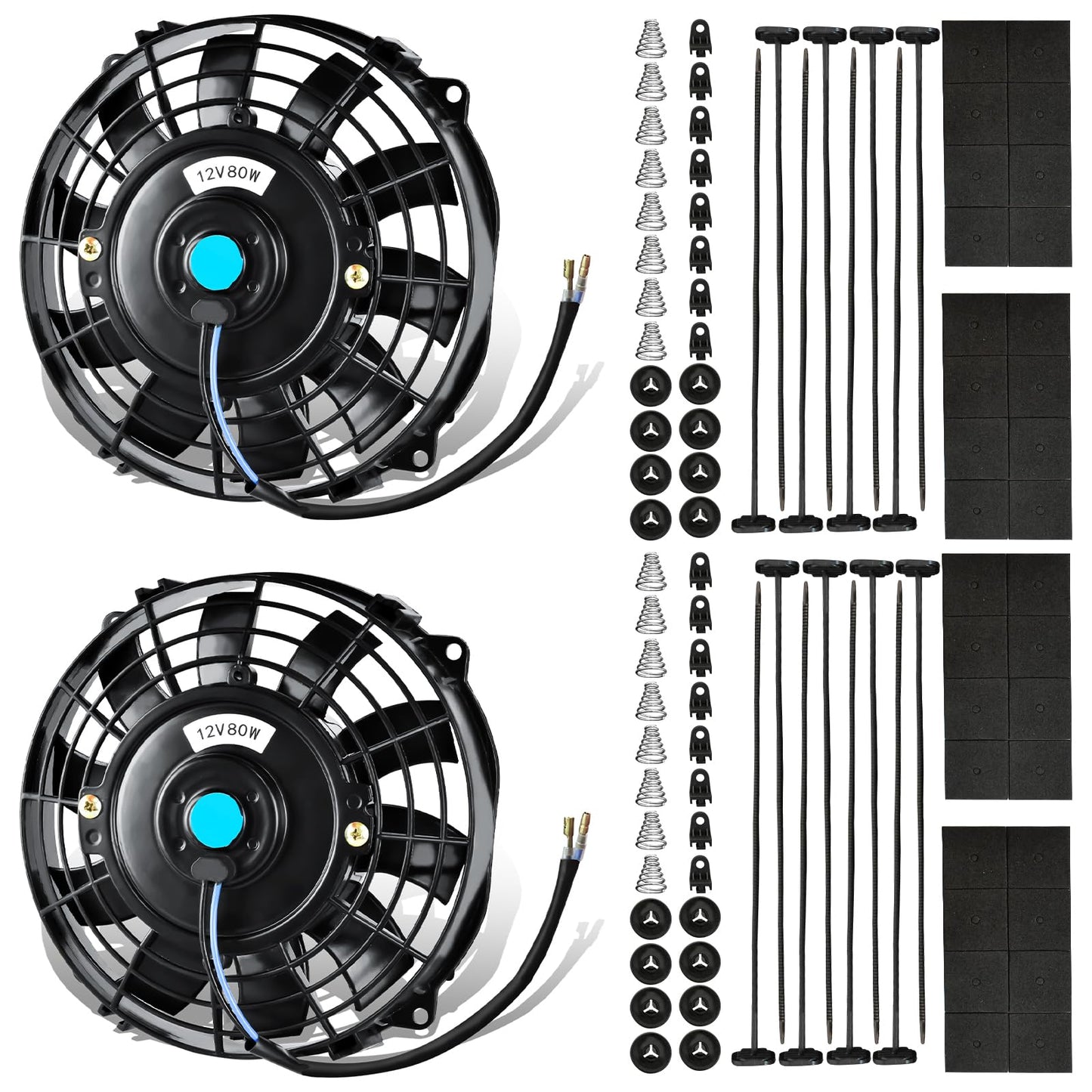MuHize 2 Pack 7 Inch Slim Radiator Fan 12V 80W 800 CFM Cooling Fan w/Mount