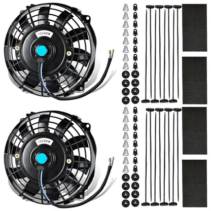 MuHize 2 Pack 7 Inch Slim Radiator Fan 12V 80W 800 CFM Cooling Fan w/Mount