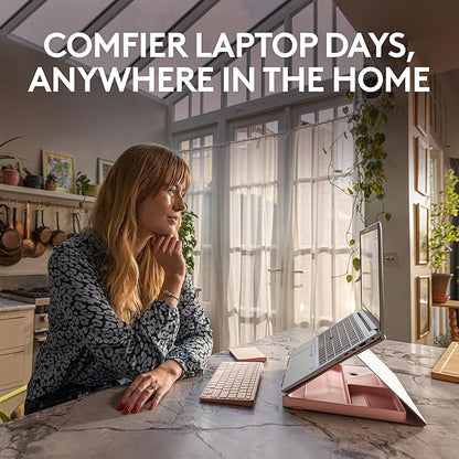 Logitech Casa Pop Up Desk Kit - Adjustable Laptop Stand for Desk, Wireless Keyboard & Touchpad, Bluetooth, USB C Charging, Bohemian Blush, Pink
