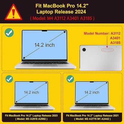 Tuiklol for M4 MacBook Pro 14 Inch Case 2024-2021 Release A3112 A3401 A3185/M3 A2918 A2992/M2 A2779/M1 A2442 Pro/Max Chip,Hard Shell Case with Screen Protector for Touch ID, Moonlight