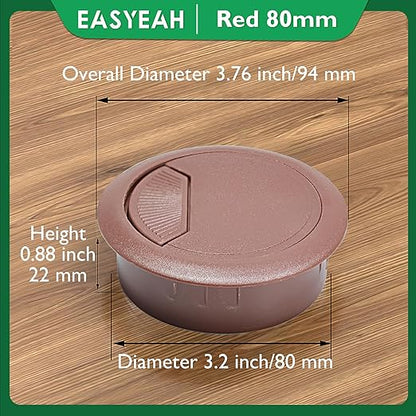 5 Pcs Desk Grommet 3-1/8" / 80 mm, Desk Cord Hole Cover, Cable Grommet ABS Plastic, Desk Hole Grommet for Home & Office Pc, Detachable Adjustable Cable Cord Organizer-Reddish Brown