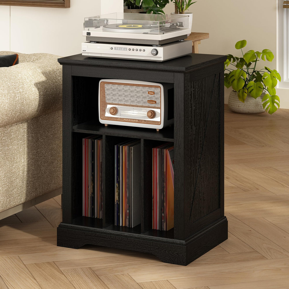 RowyPoey Farmhouse Record Player Stand, Vinyl Storage Turntable Stand
