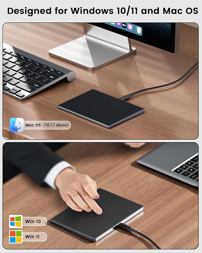 seenda Trackpad, Upgrade Smooth Glass Surface with Multi-Touch, Aluminum Slim USB Wired Win/Mac Touchpad with High Precision Navigation for Windows 10/11 Computer and iMac, MacBook Air/Pro