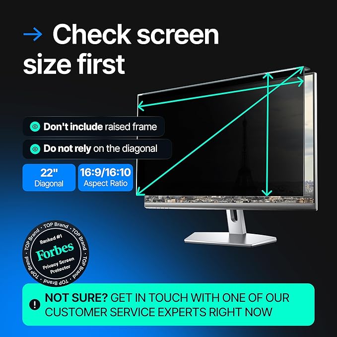 Acrylic 22 Inch Computer Privacy Screen Filter for Widescreen Computer Monitors - 19.3" x 12.5" (490 x 317mm) - Monitor Frame Hanging Type