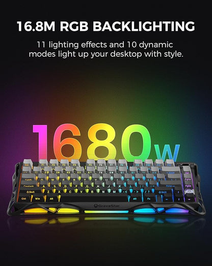 GravaStar Mercury K1 75% Wireless Mechanical Gaming Keyboard, Aluminum Alloy, Gasket Compact Custom Keyboard Hot-Swap Socket, Linear Switches, RGB Backlit - Gradient Black