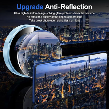 for Samsung Galaxy Z Flip 7 Camera Lens Protector, Individual Metal Ring Tempered Glass Lens Cover, [Strong Adsorption] Scratch Resistant Ultra-Thin HD Clear Lens Cover, 1 Set-Blue Ring